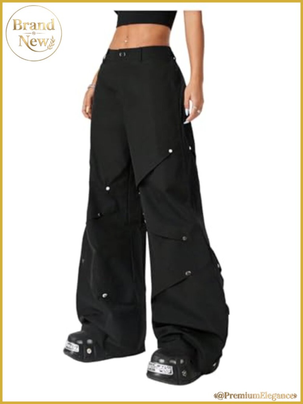 Women's Goth Y2K Low Rise Baggy Cargo Pants Button Down Zip Fly Loose Fit